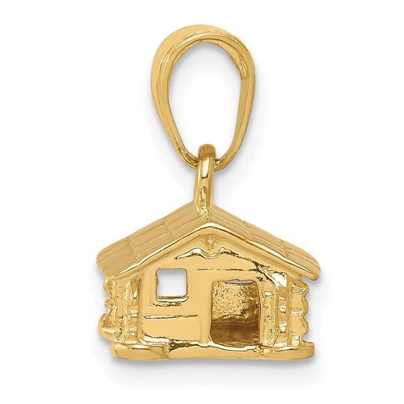 14k Yellow Gold Small 3D Log Cabin Pendant - Picture 2 of 5